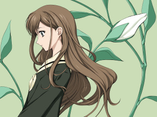 Girl longhair plant green background - purism free wallpaper for desktop