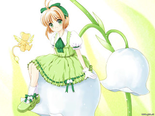 Girl green dress bow bunny - a green ribbon free wallpaper