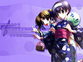 Anime girls hug purple background 3 - a purple background behind them free wallpaper
