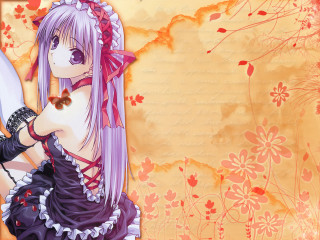 Purple haired sword woman floral - a floral background free wallpaper