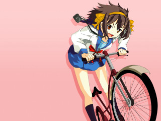 Girl bike pink background superflat - a girl riding free wallpaper