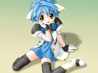 Blue hair anime girl sitting 2 - black glove free wallpaper