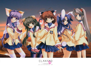 Anime girls sunset cat ears - a sunset sky free wallpaper