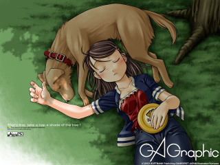 Girl dog hug forest grass - the grass together free wallpaper