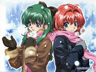 Anime girls green red winter - green hair free wallpaper for desktop