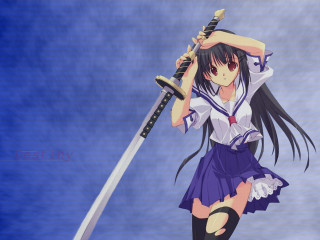 Girl sword anime school uniform - a short skirt holding free wallpaper