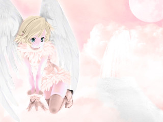 Angel girl cloud pink moon - a cloud background free wallpaper