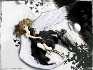 Angel wings wolf dress autumn - a white angel free wallpaper for desktop