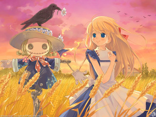 Anime couple wheat field bird - their shoulder free wallpaper