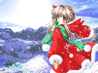 Woman red dress santa hat 3 - her shoulder free wallpaper