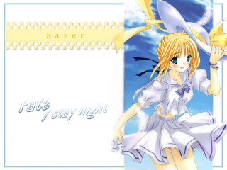 Girl sword dress blue sky - a white frame free wallpaper