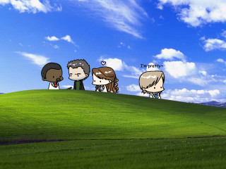 Hill people clouds blue sky - beautiful scene free wallpaper