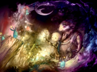 Woman teddy bear cave moon - a painting of a woman holding free wallpaper