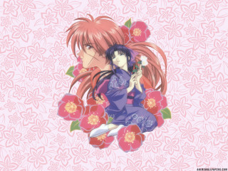 Long haired girl flower kimono - pink flower and leaves free wallpaper