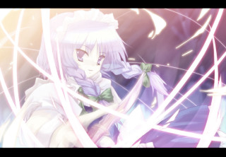 White hair bowtie purple stars - global illumination free wallpaper