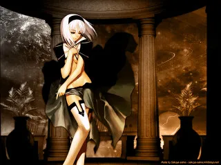 Gothic anime woman clock pillar - free 3d render wallpaper for desktop
