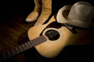 Cowboy hat guitar boot wooden - a wooden floor next free wallpaper for desktop