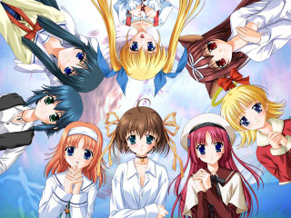 Anime girls circle blush hands - a circle together free wallpaper