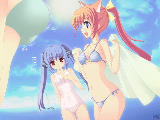 Anime girls beach balloons blue - balloon free wallpaper for desktop