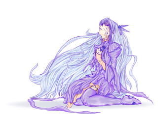 Woman longhair purpledress sitting wind - a purple dress free wallpaper for desktop