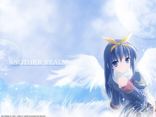 Anime girl blue hair angel 4 - white cloud free wallpaper