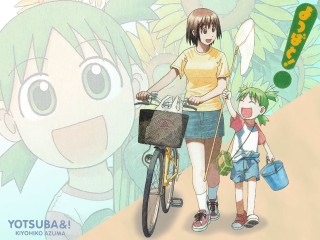 Yotsuba yoshi children bicycle art - a woman and a child free wallpaper