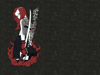 Red haired tattooed woman sword - anime style free wallpaper