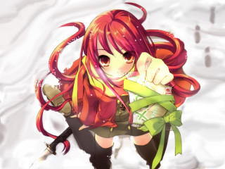 Redhair greenscarf girl anime shana - her lap free wallpaper