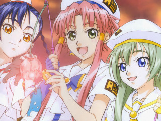 Three anime girls sailor hats - the other holding free wallpaper