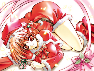 Girl santa suit christmas manga - a pink ribbon free wallpaper for desktop