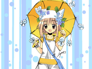 Girl umbrella ribbon anime beach - a yellow umbrella free wallpaper