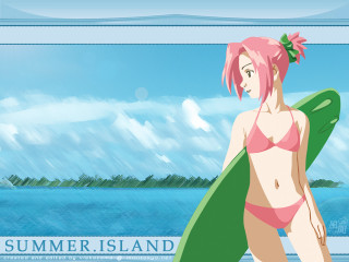Pink bikini surfboard beach pony - summer free wallpaper