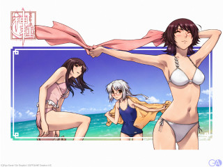 Beach bikini 3girls scarf ocean - two other woman free wallpaper