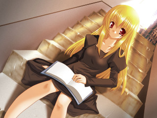 Woman sitting stairs book anime - a set of stairs free wallpaper for desktop
