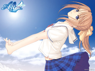 Girl flying school uniform blue - behind her free wallpaper