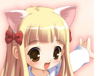 Blonde girl cat ears blue - a red bow free wallpaper for desktop