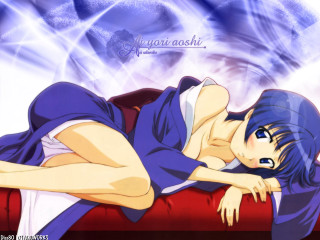 Woman couch blue background anime - her eye free wallpaper