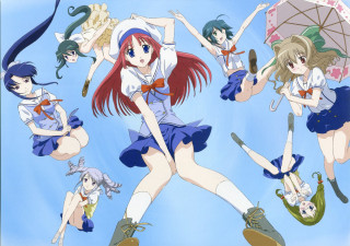 Anime girls umbrellas blue sky - umbrella free wallpaper