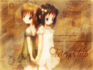 Two anime girls brown background - friend free wallpaper