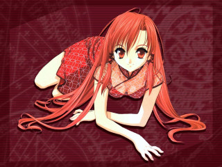 Red haired girl laying china - her chest free wallpaper for desktop
