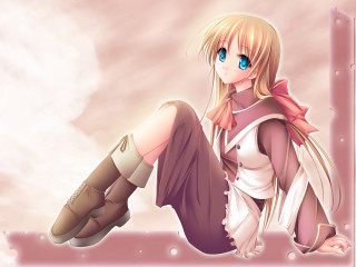 Anime girl sitting blue sky - a anime girl free wallpaper for desktop