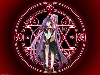 Anime characters pentagram magic roses - symbol free wallpaper