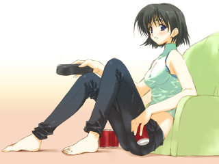 Girl couch redcup anime denim - her leg free wallpaper