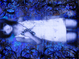 Woman scissors blue background black - a drawing of a woman free wallpaper