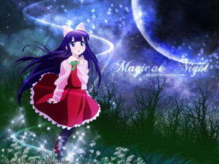 Girl red dress cat moon - magical atmosphere free wallpaper