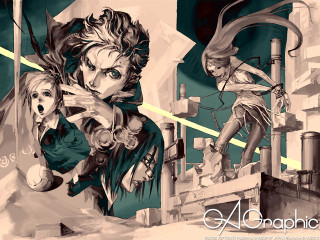 Bridge children gothic illustration swords - their hand and a man free wallpaper