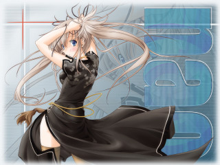 Woman blonde long hair black - cybernetic free wallpaper for desktop