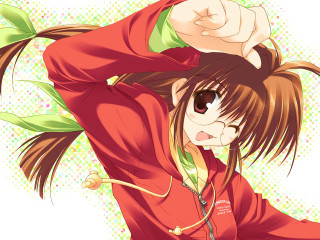 Girl red shirt green pants - a ponytail free wallpaper