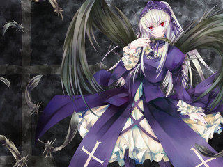 Purple wings gothic portrait suigintou - a purple outfit free wallpaper