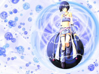 Anime girl blue dress bubbles - a blue ball free wallpaper